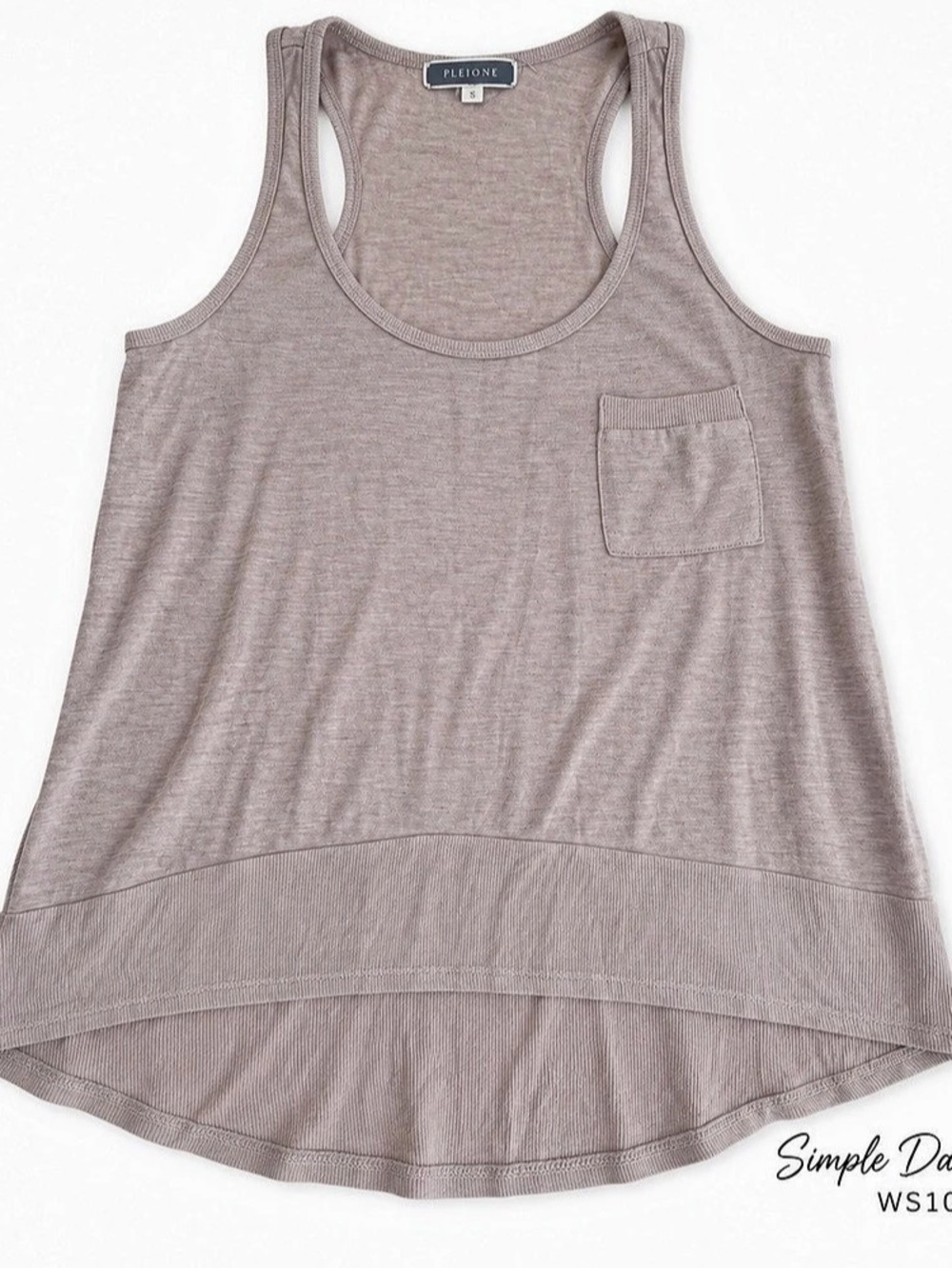Pleione Small Taupe High Low Tank Top Pocket Racerback